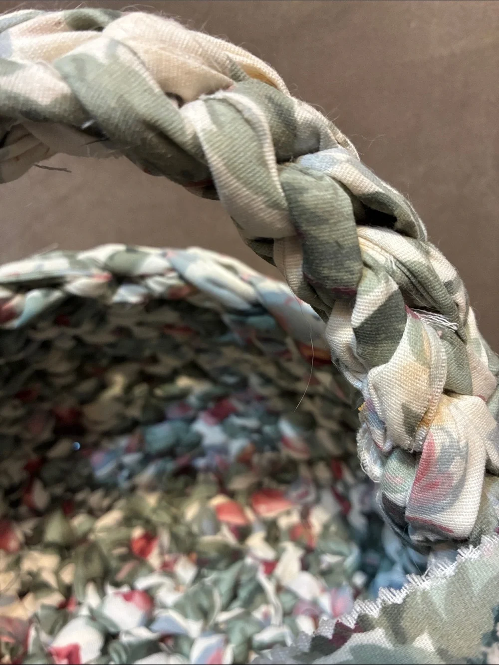 Woven Floral Fabric Basket with Bow Accent - Green Floral